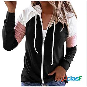 Women's Color Block Quarter Zipper Hoodie Print Hot Stamping