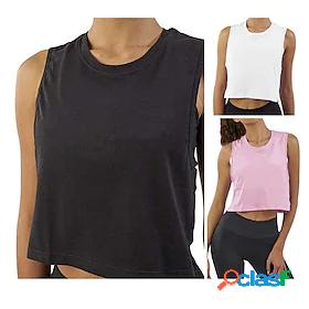 Womens Crew Neck Running Tank Top Crop Top Solid Colored