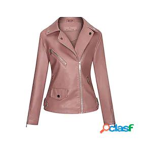 Womens Faux Leather Jacket Regular Asymmetric Coat Black