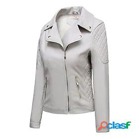 Women's Faux Leather Jacket Regular Coat Green White Black