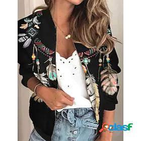 Womens Jacket Bomber Jacket Varsity Jacket Print Regular