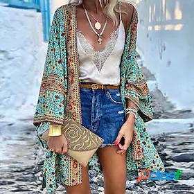 Womens Jacket Casual Jacket Print Long Asian Size Coat Green