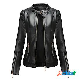 Women's Jacket Faux Leather Jacket Pocket Regular Coat Green