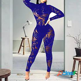 Women's Jumpsuit Solid Color Cut Out Mesh Active Turtleneck