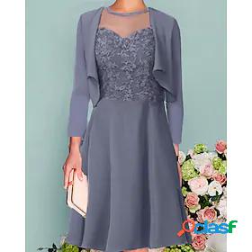 Women's Knee Length Dress Dress Set Dusty Blue 3/4 Length