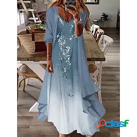 Womens Maxi long Dress Dress Set Blue Half Sleeve Ruched