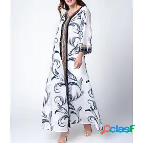 Women's Maxi long Dress Kaftan Dress Green White Black Long