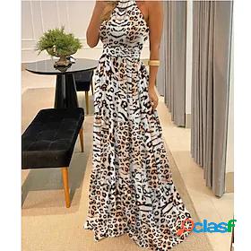 Womens Maxi long Dress Party Dress Leopard Polka dot black