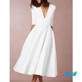 Womens Midi Dress Party Dress White Half Sleeve Ruched Pure