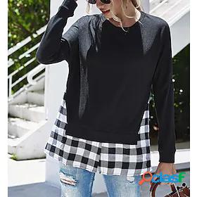 Women's Plaid Sweatshirt Patchwork Casual Daily Sports