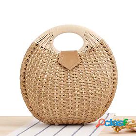 Womens Polyester Cotton Top Handle Bag Straw Bag Daily
