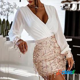 Women's Short Mini Dress Party Dress White Long Sleeve