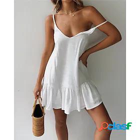 Womens Short Mini Dress White Dress White Yellow Sleeveless
