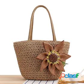 Womens Sling Bags Polyester Linen Top Handle Bag Straw Bag