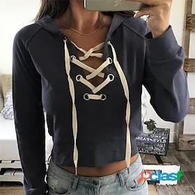 Womens Solid Color Hoodie Lace up Casual Daily Sports Casual