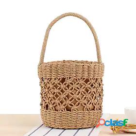 Womens Straw Bag Beach Bag Polyester Straw Top Handle Bag