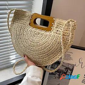 Womens Straw Bag Beach Bag Straw Top Handle Bag Holiday Date