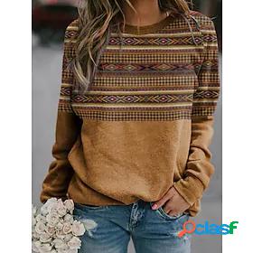 Womens Striped Plaid Checkered Pullover Patchwork Print