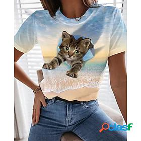 Women's T shirt Tee Cat 3D Ocean Casual Holiday Weekend 3D