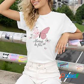 Womens T shirt Tee Floral Butterfly Text Casual Weekend