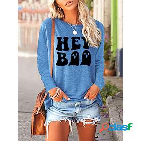 Womens T shirt Tee Ghost Letter Halloween Casual Long Sleeve