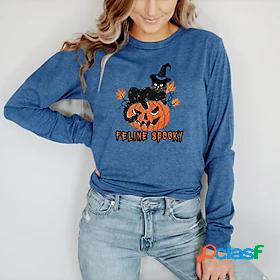 Womens T shirt Tee Graphic Pumpkin Letter Halloween Casual