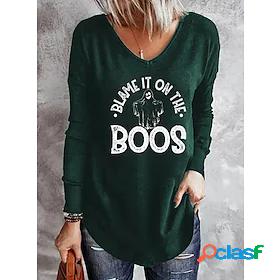 Womens T shirt Tee Letter Halloween Long Sleeve T shirt Tee