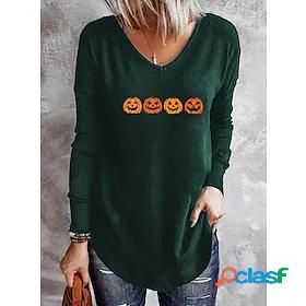 Womens T shirt Tee Pumpkin Halloween Long Sleeve T shirt Tee