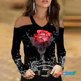Womens T shirt Tee Sparkly Flower Glittery Casual Holiday