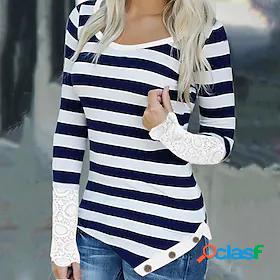 Womens T shirt Tee Striped Daily Long Sleeve T shirt Tee