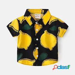 bambini ragazzi camicia manica corta foglia cotone azzurro