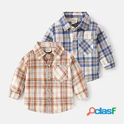 bambini ragazzi camicia manica lunga plaid cotone arancione