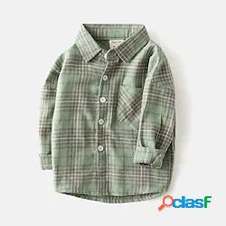 bambini ragazzi camicia manica lunga plaid cotone verde