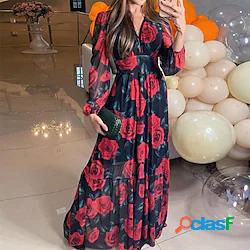 da donna vestito a trapezio maxi vestito lungo rosso manica