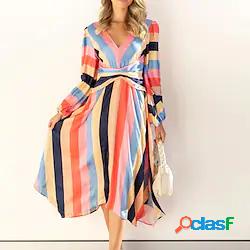 da donna vestito a trapezio vestito midi blu manica lunga a