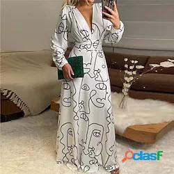 vestito a trapezio da donna maxi vestito lungo bianco manica
