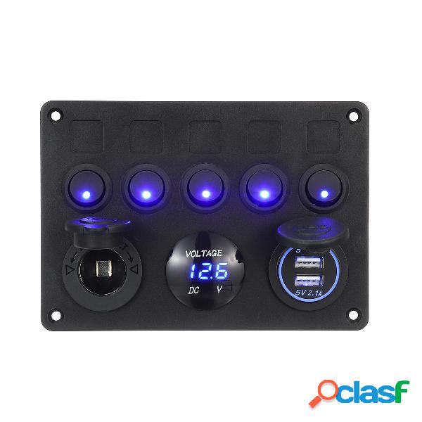 12 / 24V 5 Gang Blue LED Pannello interruttori a bilanciere