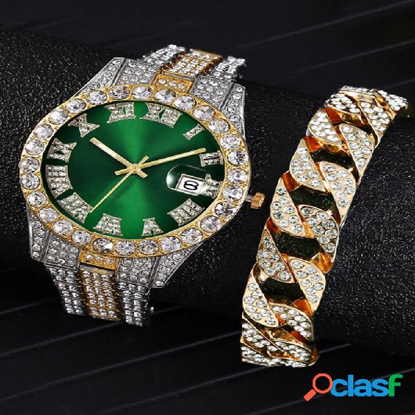 2 pezzi / set lega diamante uomo affari Orologio decorato