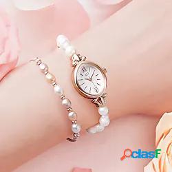 Asj set di orologi e bracciali con perle naturali per donna
