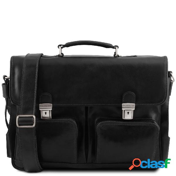 Borsa da lavoro Multiscomparto con tasche frontali in pelle