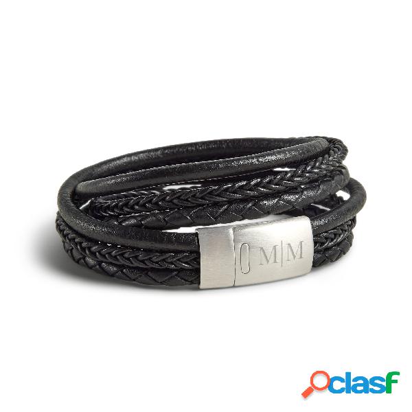 Bracciale Doppio in Pelle Personalizzato - Uomo - Nero - L