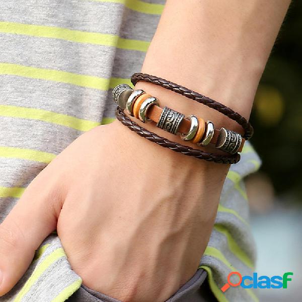 Braccialetto in pelle vintage intrecciata a treccia con