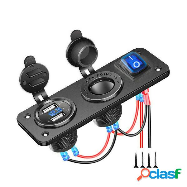 Caricatore doppio USB 3 in 1 LED Voltmetro Alimentazione 12V