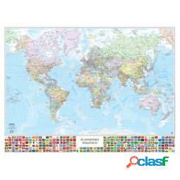 Carta geografica Mondo con Bandiere - murale - 132 x 97 cm -