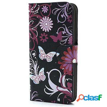 Custodia a Portafoglio per iPhone 5 / 5S / SE - Farfalle /