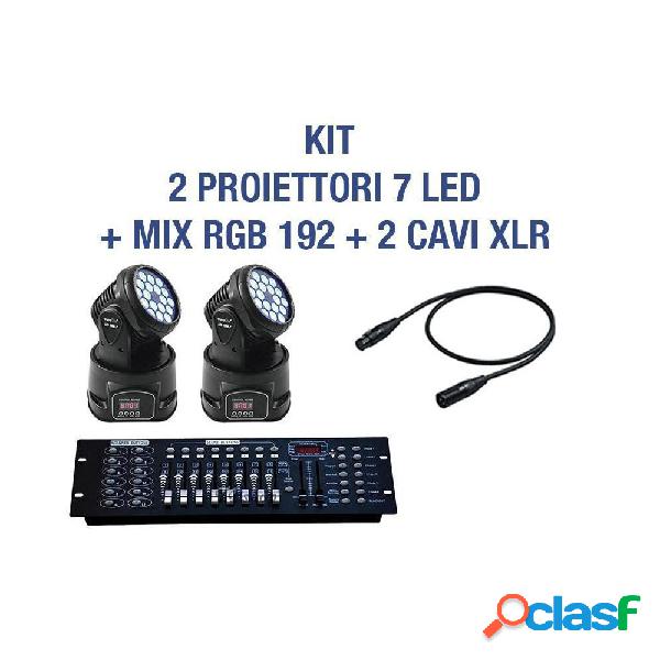 KIT PROIETTORE LED RGB TESTA MOBILE ROTANTE 7 LED DMX +