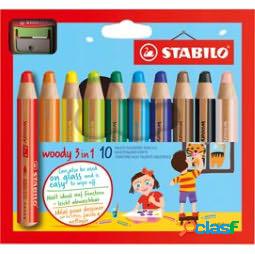 Matite colorate Woody 3 in 1 - mina 10 mm - con temperino -