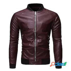 Men's Faux Leather Jacket Coat Black Gray Red Punk Gothic