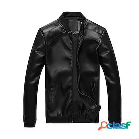 Mens Faux Leather Jacket Regular Coat Black Daily Fall Stand