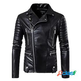 Mens Faux Leather Jacket Regular Normal Coat Black